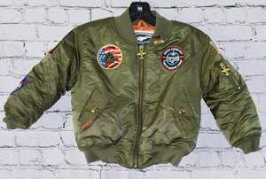 Up and Away Children's Top Gun MA-1 Military Aviator Flight Bomber Jacket Green